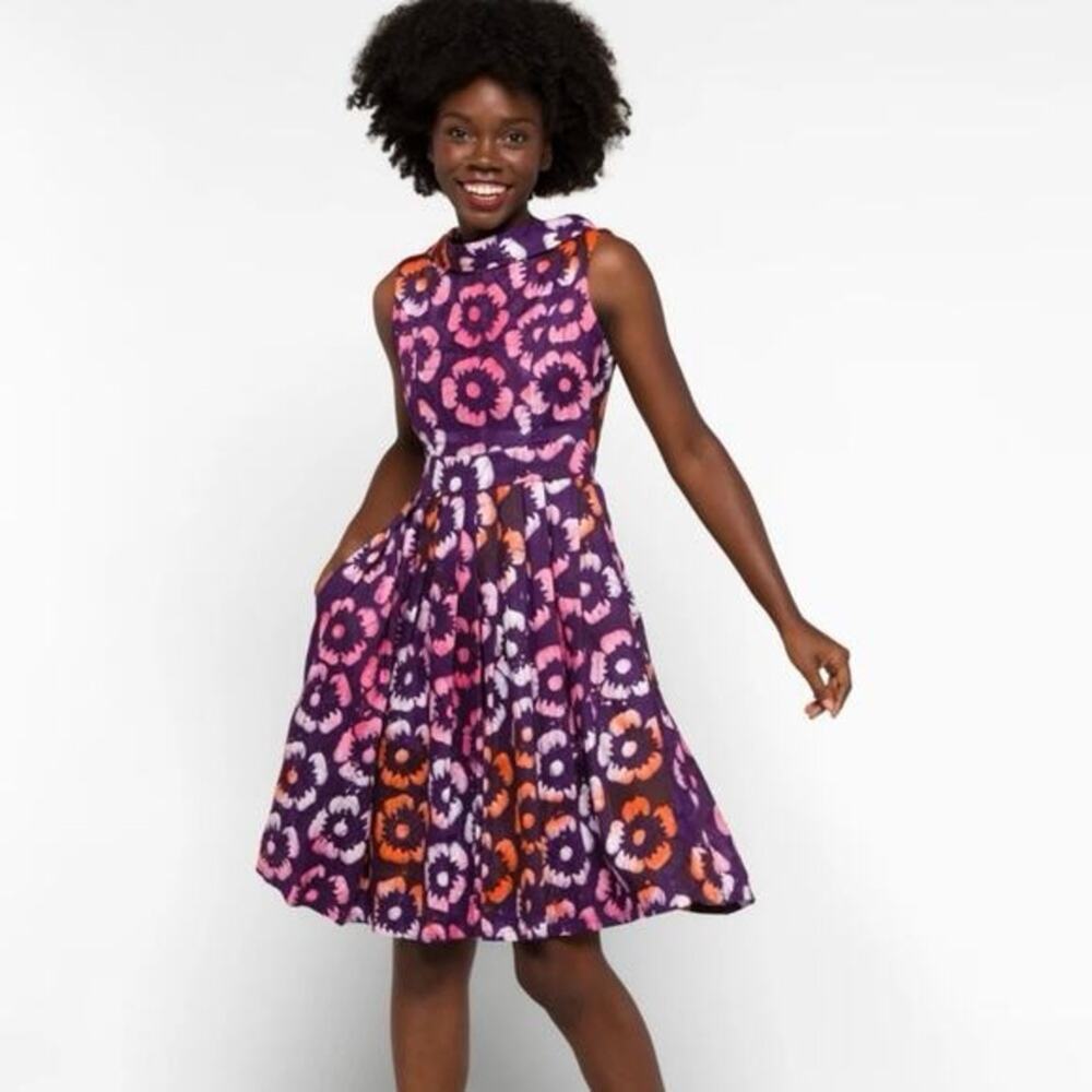 Busayo Ore Dress M Purple Floral Print Scoop Neck Sleeveless Artisan NWT